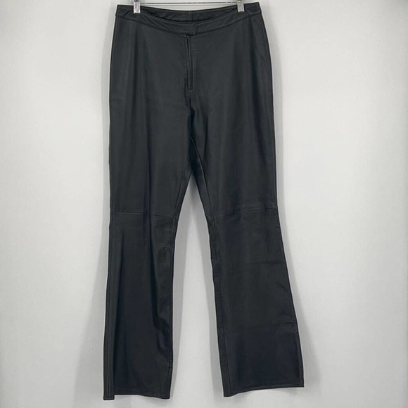 Elements By Vakko Womens Bootcut Pants Black Solid Mid‎ Rise Zipper Leather 10 - Picture 1 of 5